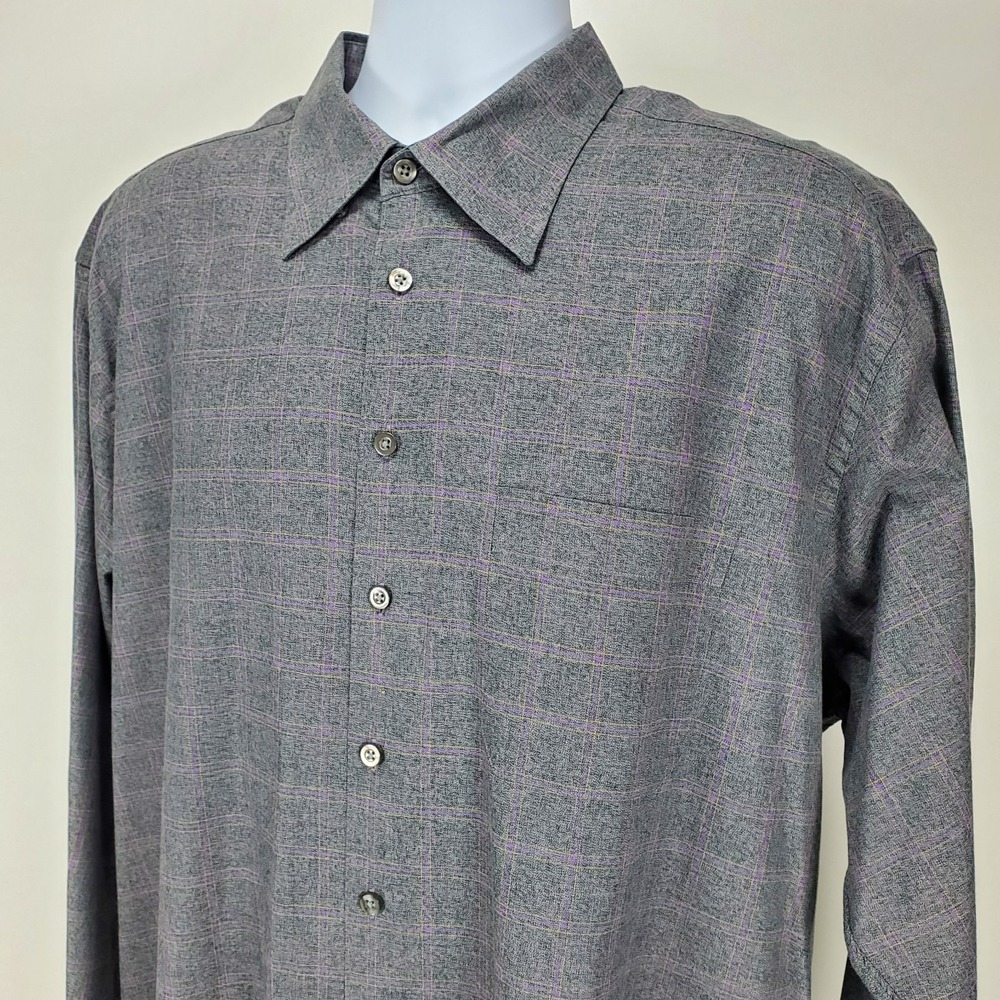 Scott Barber Mens‎ XXL Gray Purple Check Button Down Shirt Long Sleeve Collared